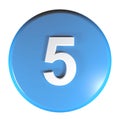 Number 5 blue circle push button - 3D rendering illustration Royalty Free Stock Photo