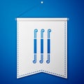 Blue Crochet hook icon isolated on blue background. Knitting hook. White pennant template. Vector