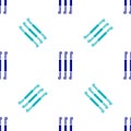 Blue Crochet hook icon isolated seamless pattern on white background. Knitting hook. Vector