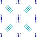 Blue Crochet hook icon isolated seamless pattern on white background. Knitting hook. Vector Royalty Free Stock Photo