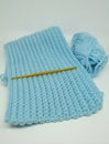 Blue Crochet work, yarn ball and needle Royalty Free Stock Photo