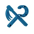 Blue Crook and flail icon isolated on transparent background. Ancient Egypt symbol. Scepters of egypt.