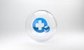 Blue Cross hospital medical icon isolated on grey background. First aid. Diagnostics symbol. Medicine and pharmacy sign Royalty Free Stock Photo