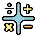 Blue cross showing basic math symbols adding subtracting multiplying dividing