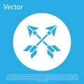 Blue Crossed arrows icon isolated on blue background. White circle button. Vector Illustration