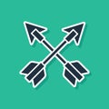 Blue Crossed arrows icon isolated on green background. Vector Royalty Free Stock Photo