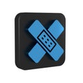 Blue Crossed bandage plaster icon isolated on transparent background. Medical plaster, adhesive bandage, flexible fabric