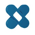 Blue Crossed bandage plaster icon isolated on transparent background. Medical plaster, adhesive bandage, flexible fabric