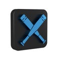Blue Crossed baseball bat icon isolated on transparent background. Black square button. Royalty Free Stock Photo