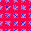 Blue Crusade icon isolated seamless pattern on red background. Vector