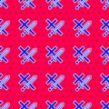 Blue Crusade icon isolated seamless pattern on red background. Vector