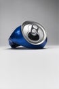 Blue crushed soda can
