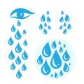 Blue cry cartoon tears icon or sweat drops from eyes