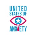 Blue Crying Eye with Star and Red Tear Drop or Tears Falling with Words United States of Anxiety Retro Style