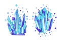 Blue crystal, cartoon cute vector Quartz illustration. Quartz Crystal druse, blue princess grain and crown on white