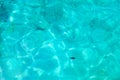 Blue crystal clear sea water texture background, turquoise transparent ocean surface close up, sun light rays reflection Royalty Free Stock Photo