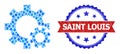 Blue Crystal Collage Gear Settings Icon and Scratched Bicolor Saint Louis Stamp