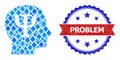 Blue Crystal Collage Psychology Icon and Textured Bicolor Problem Stamp