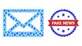 Blue Crystal Composition Mail Envelope Icon and Grunge Bicolor Fake News Stamp