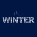 Blue Crystal hello Winter phrase lettering inscription. Hand drawn Watercolor Shiny illustration for greeting card