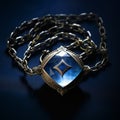 Mystic Mechanisms: A Stunning Locket Necklace With A Blond Diamond In Blue Royalty Free Stock Photo