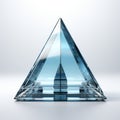 A blue crystal pyramid with a sky background.