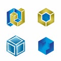 Blue Cube logo design template set Royalty Free Stock Photo