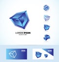 Blue cube logo icon set