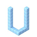 Blue cube orthographic font Letter U 3D Royalty Free Stock Photo