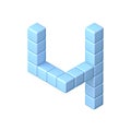 Blue cube orthographic font Number 4 FOUR 3D