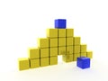 Blue cube in out rows yellow cubes