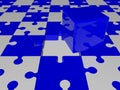 Blue cube on puzzle pieces Royalty Free Stock Photo