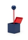 Blue cube-shaped box with a hinged red lid, partially open. A red Royalty Free Stock Photo
