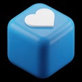 Blue cube with white heart isolated on black background Royalty Free Stock Photo