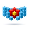 Blue cubes logo with red segments Royalty Free Stock Photo