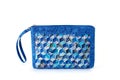 Blue cubes pattern patchwork mini zipper bag