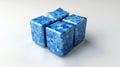 Blue cubes with textured mosaic pattern on a neutral background. Concept of minimalism, modern art, spatial design