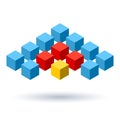 Blue cubes wings logo with red segments Royalty Free Stock Photo