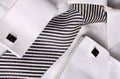 Blue cuff links on white shirt Royalty Free Stock Photo