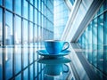 A Blue Cup and Saucer in a Modern Minimalist Interior An Architectural Still Life for Visual Delight Royalty Free Stock Photo