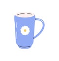 Blue cup of tea icon vector in doodle style. Coffee mug with hot coffee for cappuccino, decaf, latte in hand drawn