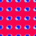 Blue Cup of tea with lemon icon isolated seamless pattern on red background. Vector Royalty Free Stock Photo