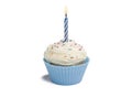 Blue Cupcake and Candle Royalty Free Stock Photo