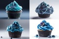 Blue Cupcake Isolated, Color Cup Cake, Delicious Blueberries Cupcake, Abstract Generative AI Illustration