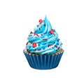 Blue cupcake with red sprinkles isolated on white Royalty Free Stock Photo