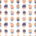 Blue cupcake. Seamless pattern