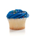 Blue Cupcake with sprinkles on white Royalty Free Stock Photo