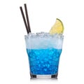 Blue curacao cocktail with cherry isolated on white background Royalty Free Stock Photo