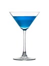 Blue Curacao cocktail in martini glass isolated on white background Royalty Free Stock Photo