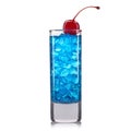 Blue curacao cocktail shot with cherry isolated on white background Royalty Free Stock Photo